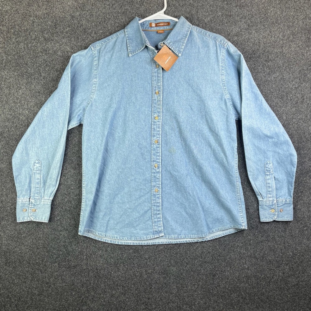 Harriton Embroidered Bald Eagle Denim Shirt Women's Large Light Blue M550W